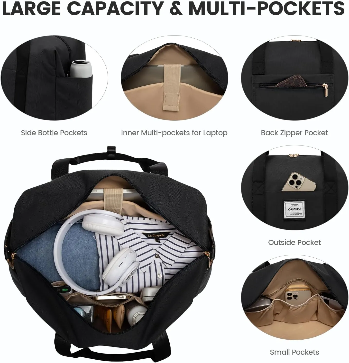 LOVEVOOK Travel Duffel Bag, 21inch Weekender Bags for Women with Shoe Compartment，45L Carry on Overnight Bag with Toiletry Bag