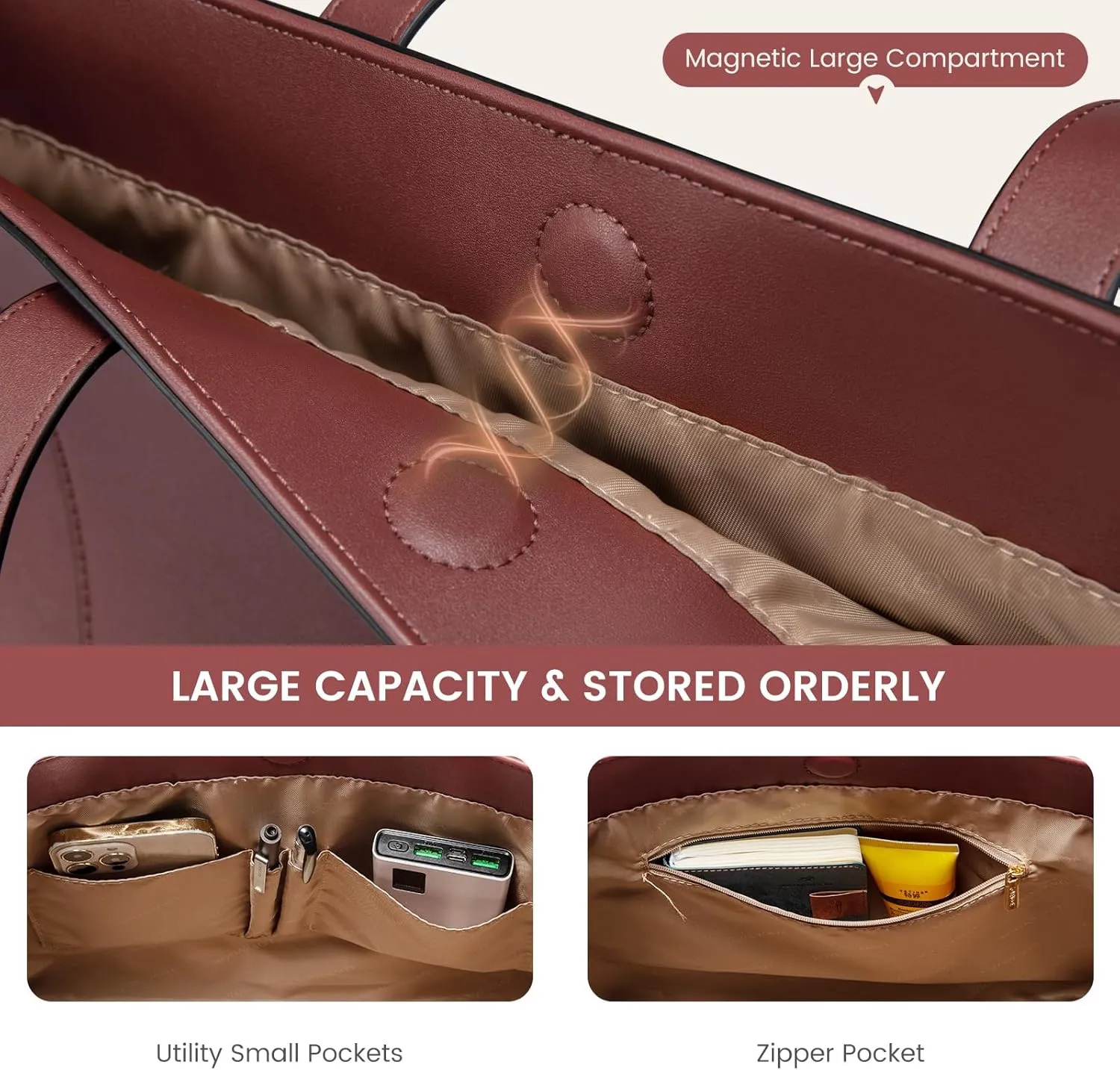 LOVEVOOK Vegan Leather Tote Bag for Women Top Handle Purses and Handbags Casual Work Tote Travel Shoulder Bag for Ladies