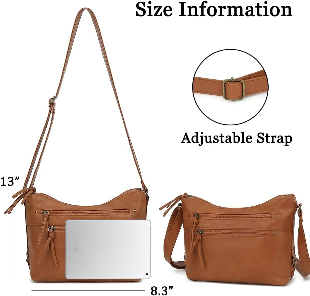 LOXOMU Medium Crossbody Bags for Women, Vegan Leather Crossbody Purse with Milti-pocket Trendy Shoulder Handbag for Travel