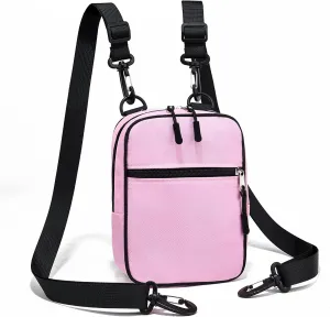 LoZoDo Small Crossbody Bag Waterproof Purse with 2-Way Zips and 2 Straps for Women Men Travel,Multi Position Cross Body Bag(Pink)
