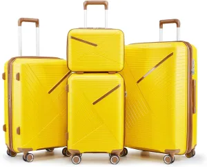Luggage Sets 4 Piece Expandable Suitcase Set, PP Hardshell Suitcase with Spinner Wheels,Lightweight Carry On Luggage with TSA Lock for Women (08 Yellow)