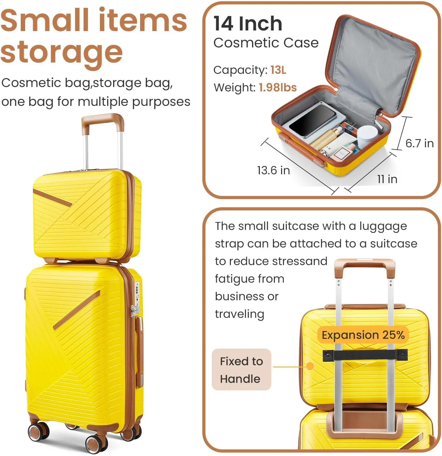 Luggage Sets 4 Piece Expandable Suitcase Set, PP Hardshell Suitcase with Spinner Wheels,Lightweight Carry On Luggage with TSA Lock for Women (08 Yellow)