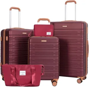Luggage Sets 5 Piece,Suitcases with Double Spinner Wheels and TSA Lock,Hardcase 3 set Luggage with Travel Duffle Bag,Carry On Luggage Set