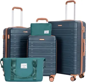 Luggage Sets 5 Piece,Suitcases with Double Spinner Wheels and TSA Lock,Hardcase 3 set Luggage with Travel Duffle Bag,Carry On Luggage Set