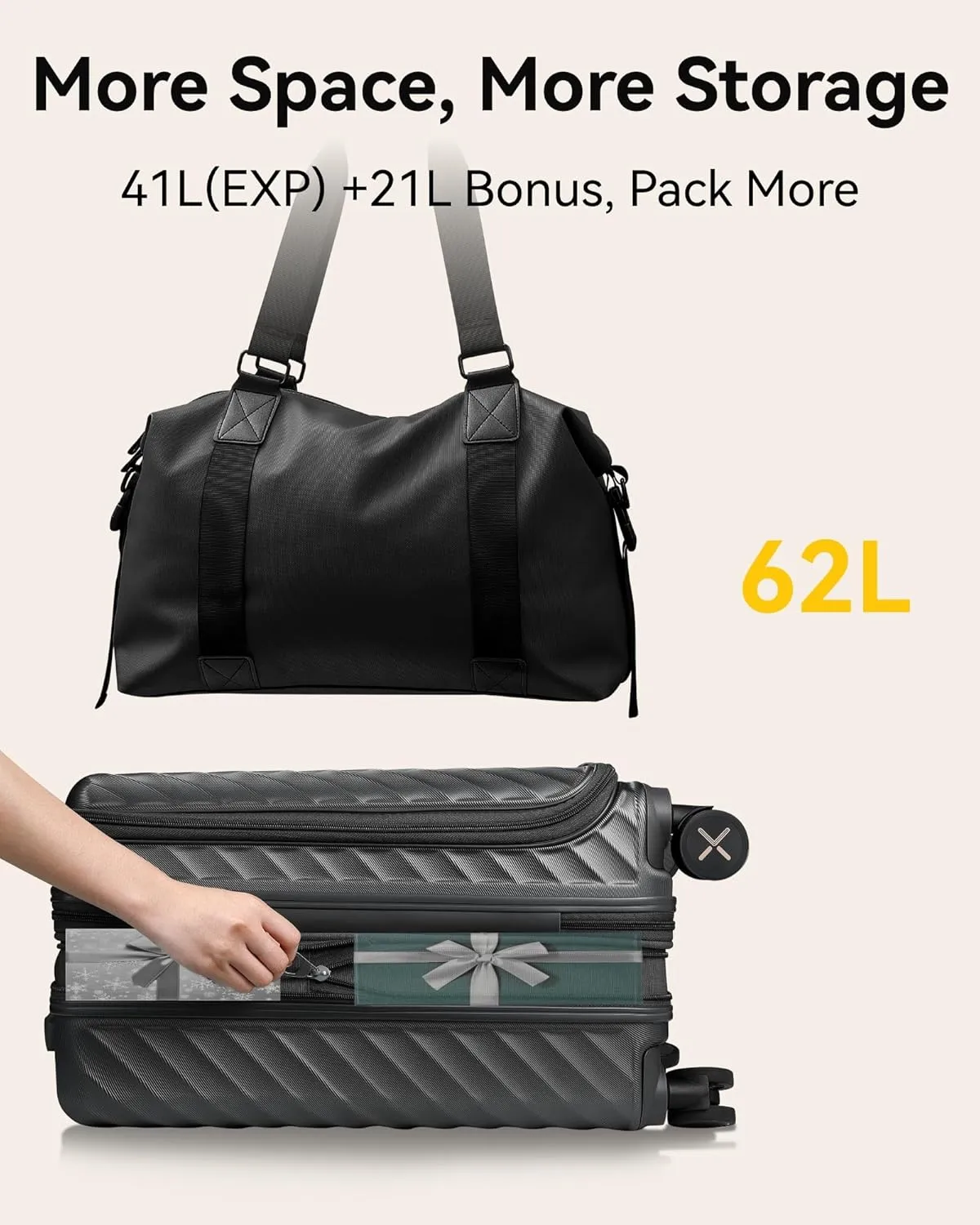 LUGGEX Carry On Luggage with Compartment and Cup Holder, Expandable PC Hard Shell Suitcase with Front Pocket (Midnight Blue, 2-Piece (20/Tote))