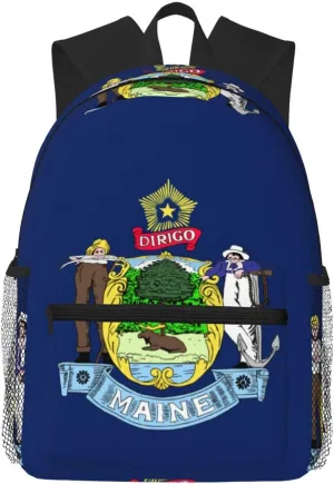 Maine State Flag Print Comfortable Backpack Ideal For Travel, Outdoor And Everyday Use, Unisex