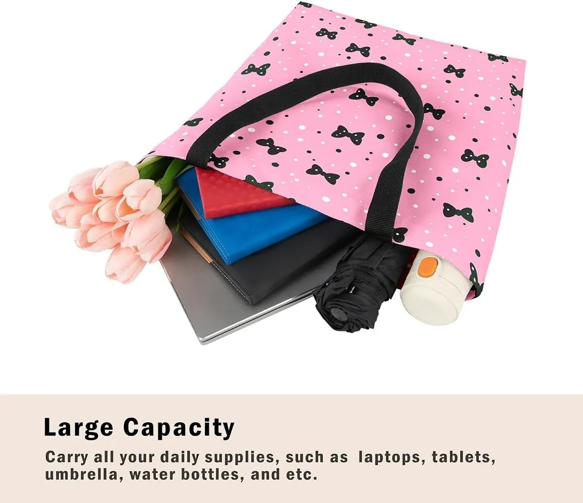 Mallard Duck Hunting Reversible Tote Bag,Kawaii Pet Wild Animal Foldable Shopping Bag,Romantic Bowknot Shoulder Bag