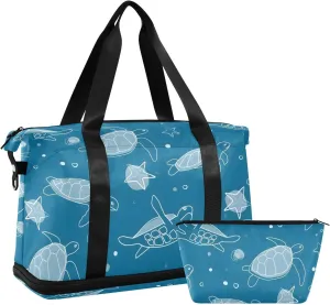 Marine Animals Sea Turtle Sneaker Bag for Travel Expandable Athletic Bag for Women, Carry on Bag Women