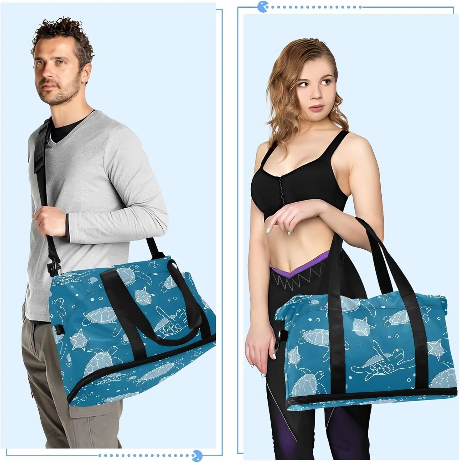 Marine Animals Sea Turtle Sneaker Bag for Travel Expandable Athletic Bag for Women, Carry on Bag Women