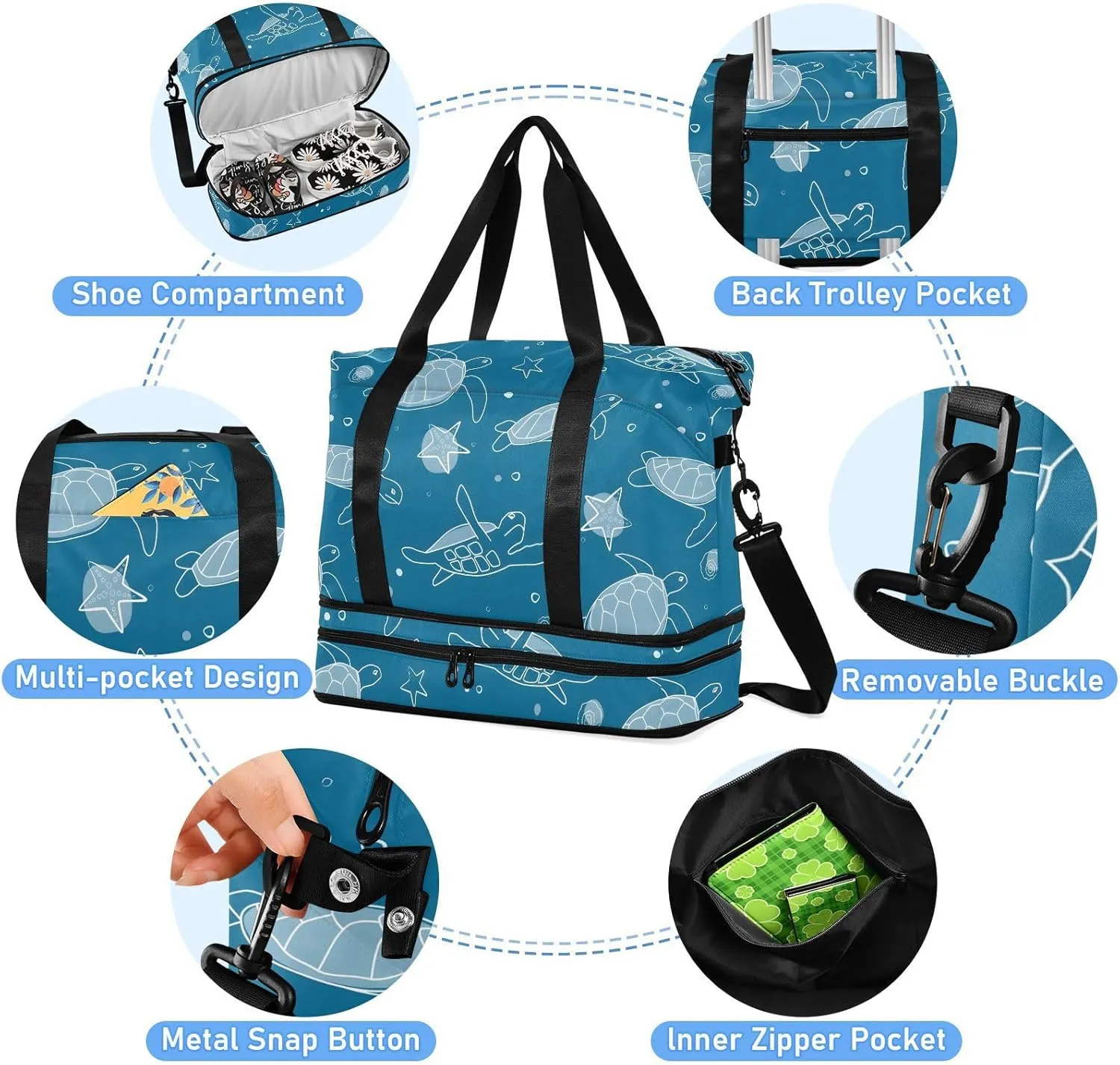 Marine Animals Sea Turtle Sneaker Bag for Travel Expandable Athletic Bag for Women, Carry on Bag Women