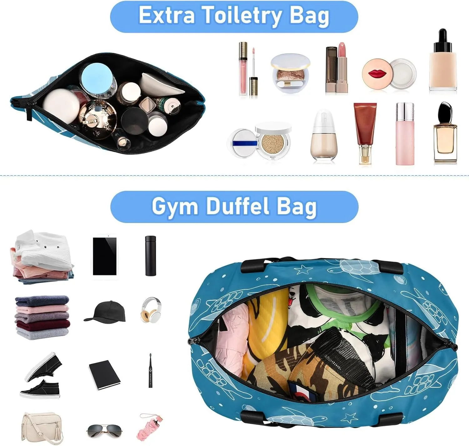 Marine Animals Sea Turtle Sneaker Bag for Travel Expandable Athletic Bag for Women, Carry on Bag Women