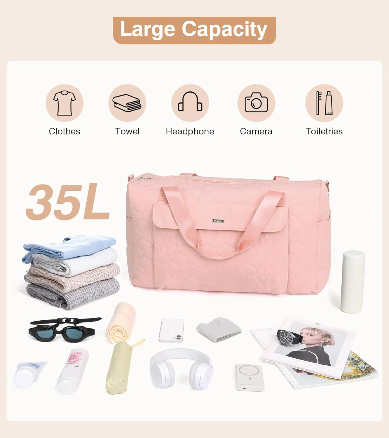 Marvolia Travel Duffle Bag Weekender Bags for Women Carry On Overnight Bag for Travel Gym Duffel Bag with Wet Pocket Hospital Bags for Labor and Delivery - Pink