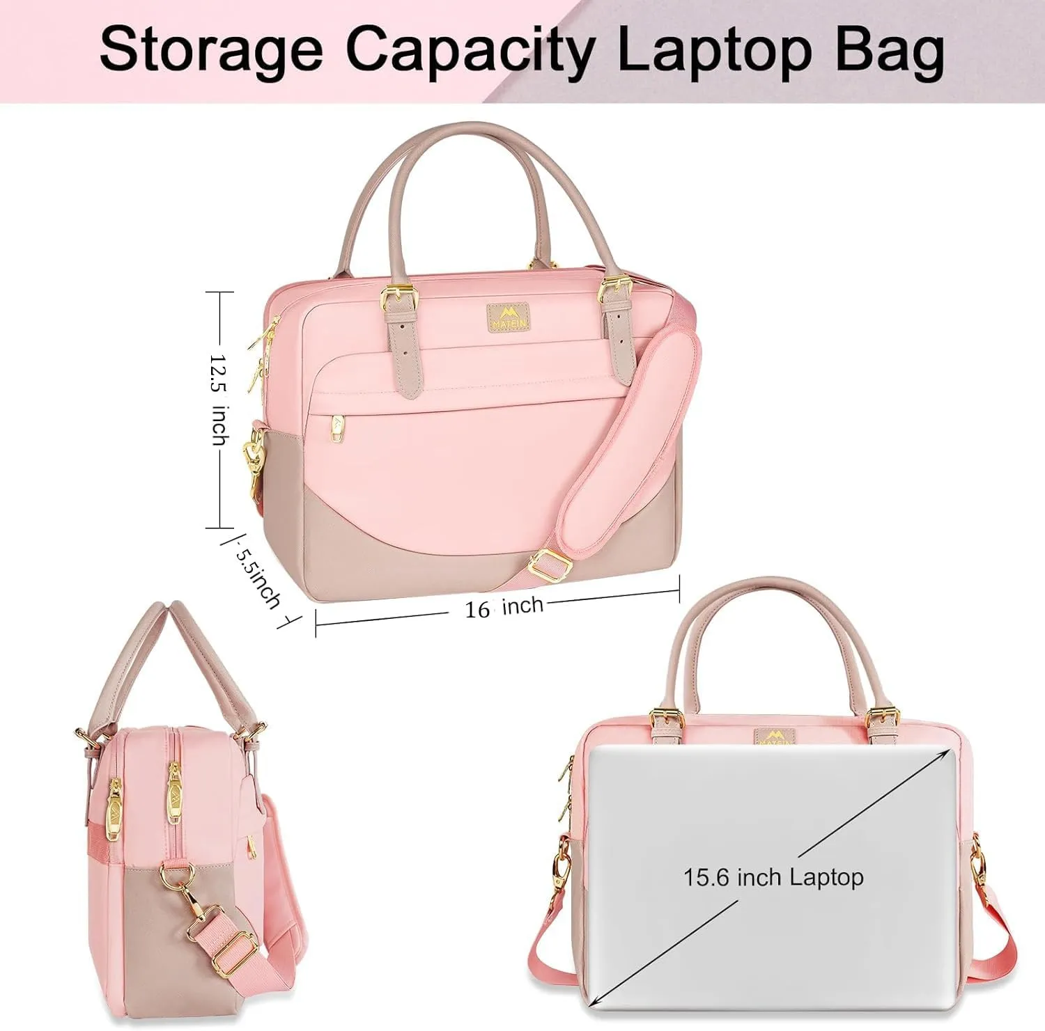 MATEIN Laptop Bag for Women, 15.6 inch Computer Briefcase Sleeve Case, Large Water Resistant Cute Messenger Work Tote Bible Temple Bag Crossbody for Teen Girls School College Office Travel Gifts, Pink