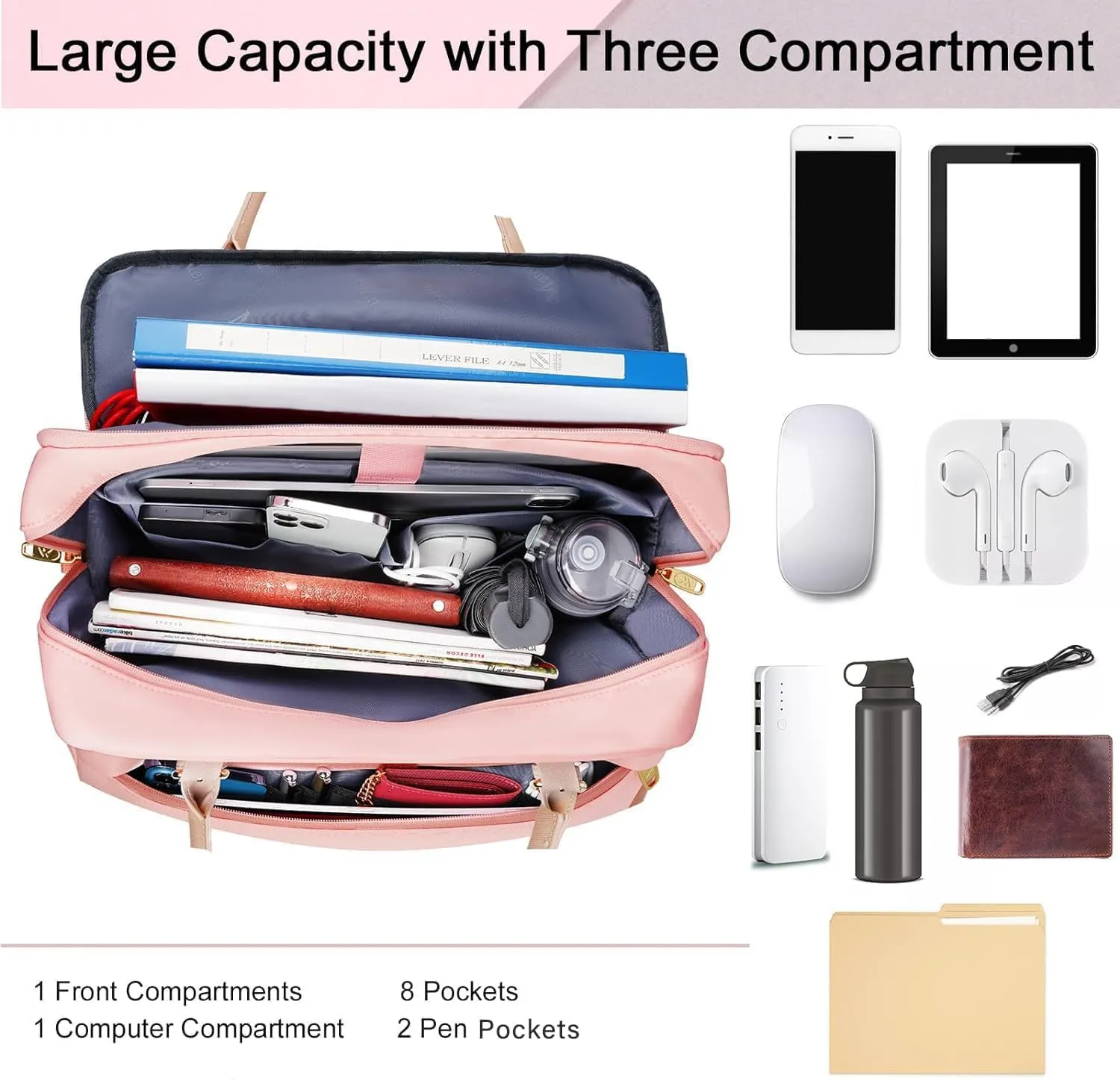 MATEIN Laptop Bag for Women, 15.6 inch Computer Briefcase Sleeve Case, Large Water Resistant Cute Messenger Work Tote Bible Temple Bag Crossbody for Teen Girls School College Office Travel Gifts, Pink
