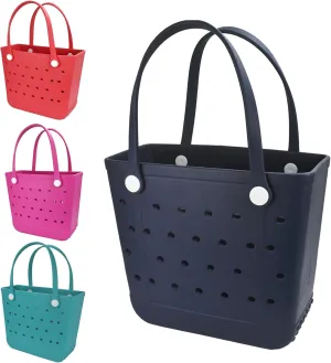 Medium Beach Bag, Waterproof Rubber Beach Bag, Washable Open Tote Bag Durable Tote Travel Bags for Outdoor Sport