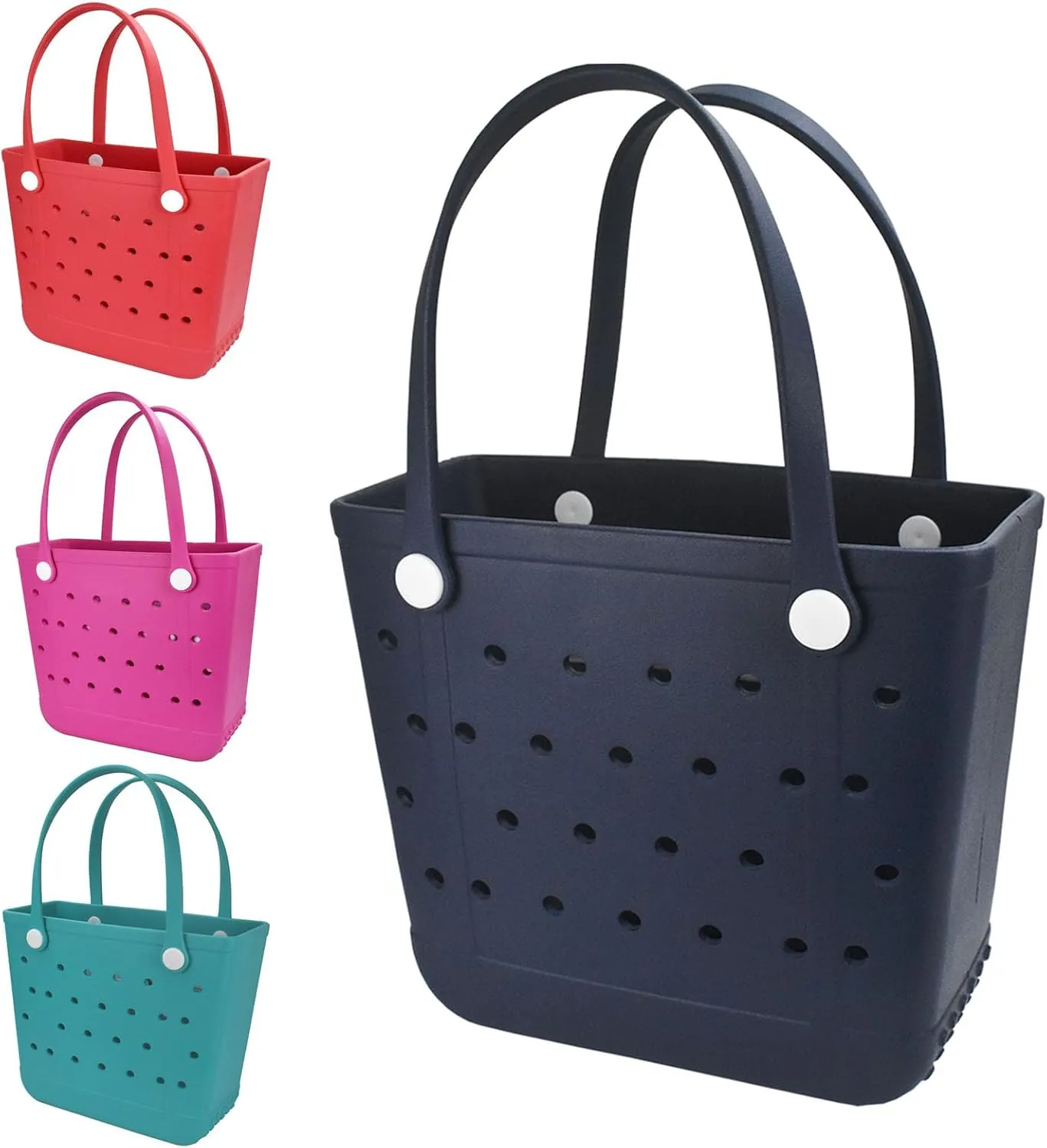 Medium Beach Bag, Waterproof Rubber Beach Bag, Washable Open Tote Bag Durable Tote Travel Bags for Outdoor Sport