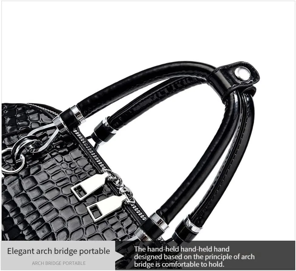 Medium Leather Satchel Handbags for Women - Retro Top Handle Crossbody Tote Purses with Zipper (Black)