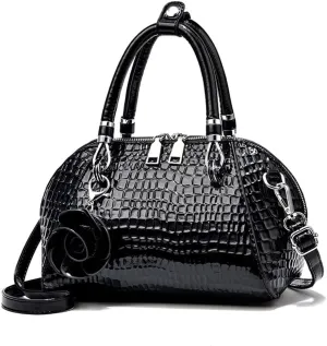 Medium Leather Satchel Handbags for Women - Retro Top Handle Crossbody Tote Purses with Zipper (Black)