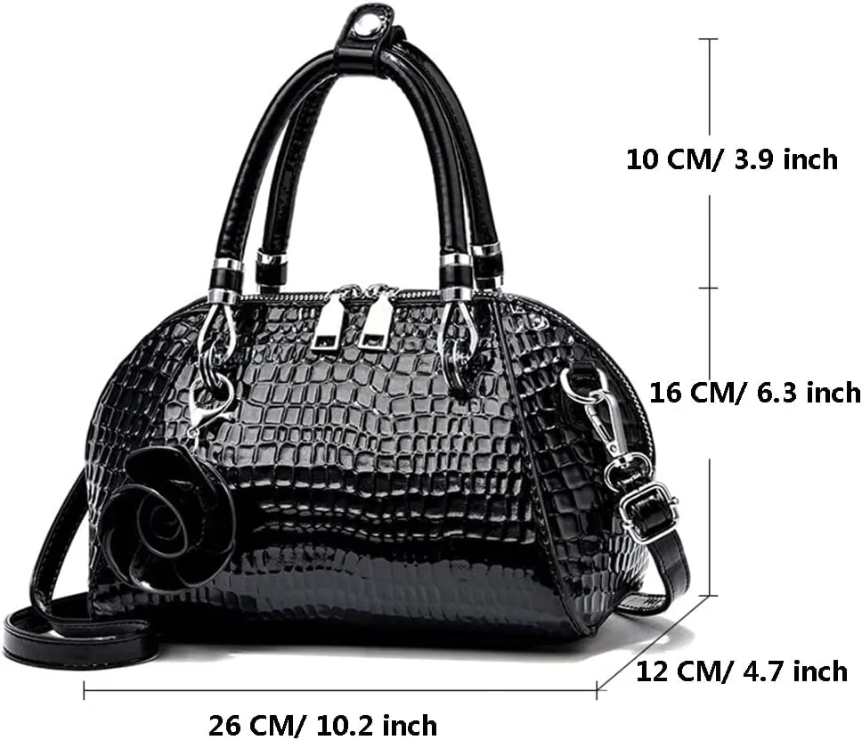 Medium Leather Satchel Handbags for Women - Retro Top Handle Crossbody Tote Purses with Zipper (Black)