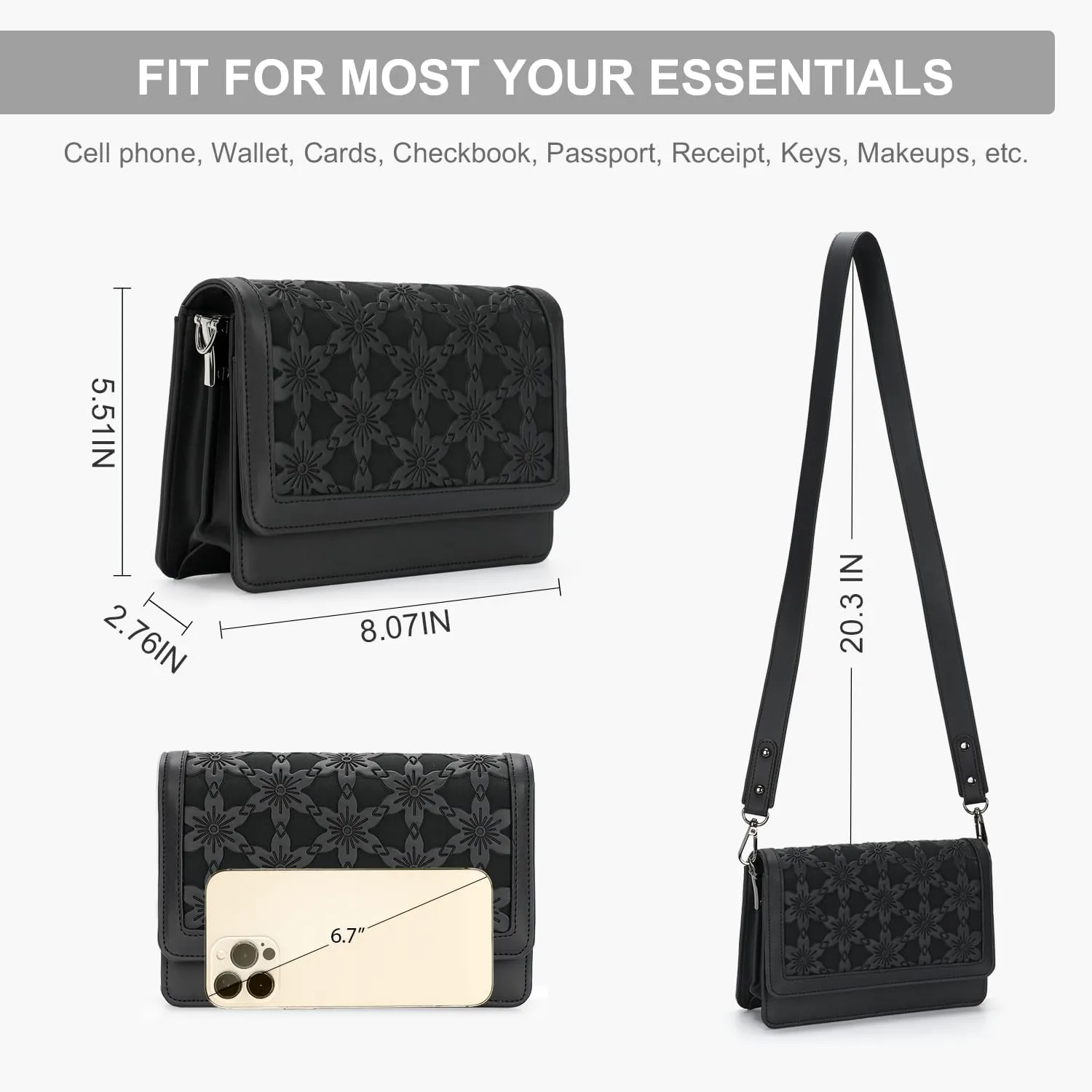 MEITRUE Crossbody Bags for Women Designer Phone Purse Small Shoulder Handbags RFID Wallet with Card Pocket-Snowflake Style