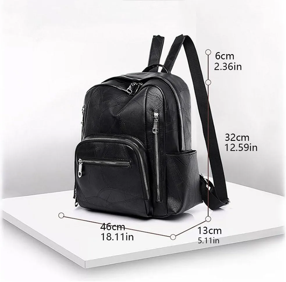 Men's and women's vintage backpacks, made of soft leather with large capacity, suitable for outdoor travel (black)