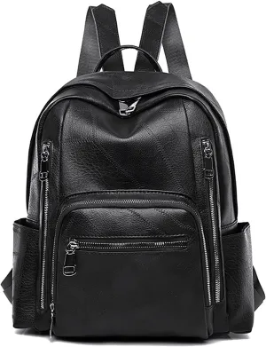 Men's and women's vintage backpacks, made of soft leather with large capacity, suitable for outdoor travel (black)