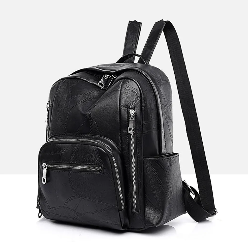 Men's and women's vintage backpacks, made of soft leather with large capacity, suitable for outdoor travel (black)