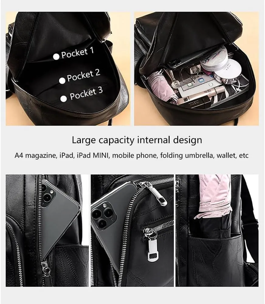 Men's and women's vintage backpacks, made of soft leather with large capacity, suitable for outdoor travel (black)