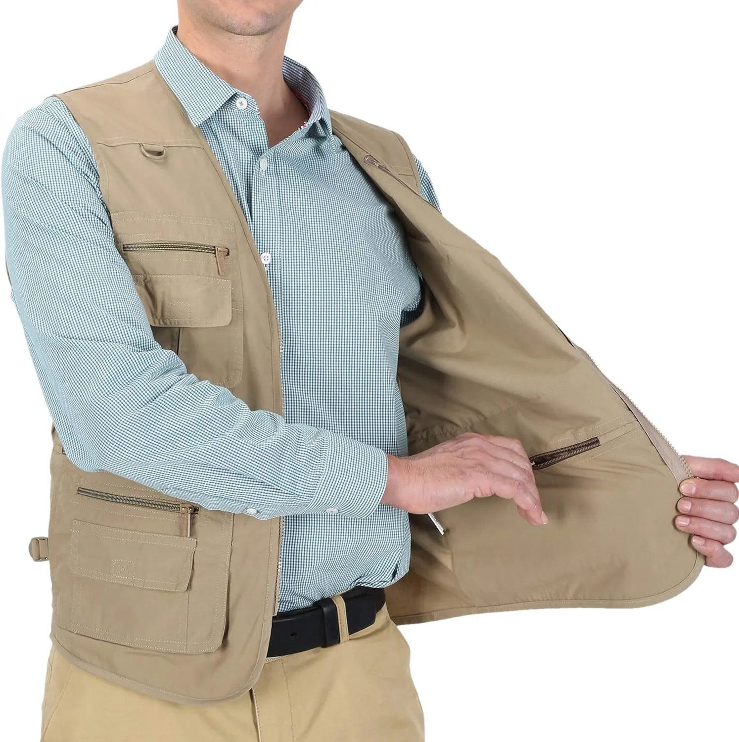 Men's Poplin Outdoors Travel Sports Multi-Pockets Work Fishing Vest
