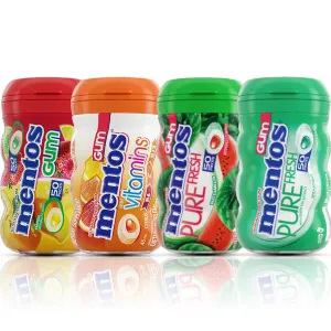 Mentos Gum Sugar Free | Xylitol Gum | 4 Mentos Bottles Variety - 50 Pieces each | Minty and Fruity Flavor Options | Ships in an Aromatik™ damage proof box (4 Pack, Variety Pack)
