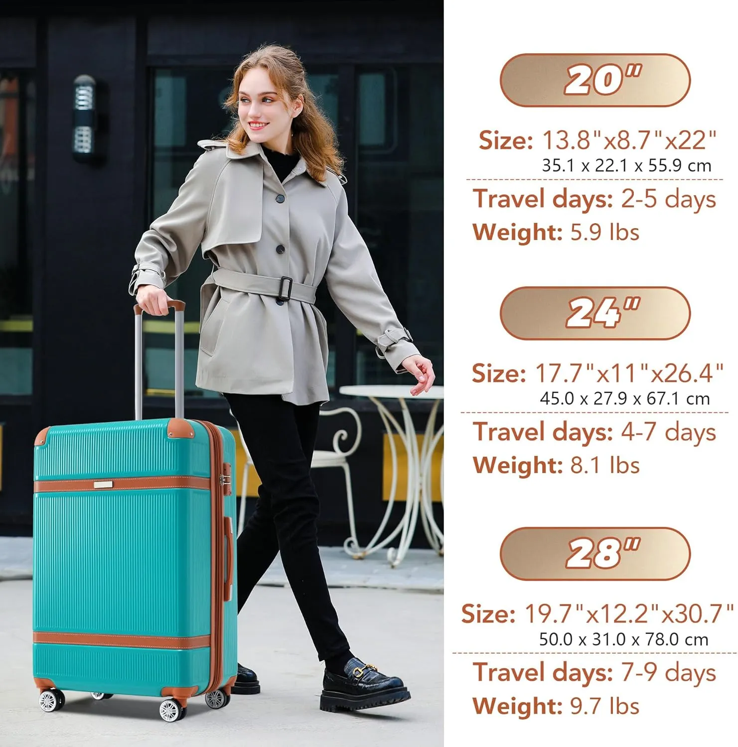 Merax Hardshell Luggage Sets 3 Piece Set 20" Carry-on ABS Suitcase Double Spinner Wheels with TSA Lock Suitcase set Expandable travel bag for Men and Women (1, Green, 20" 24" 28" suitcase)