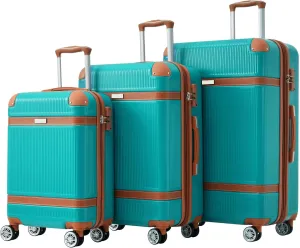 Merax Hardshell Luggage Sets 3 Piece Set 20" Carry-on ABS Suitcase Double Spinner Wheels with TSA Lock Suitcase set Expandable travel bag for Men and Women (1, Green, 20" 24" 28" suitcase)