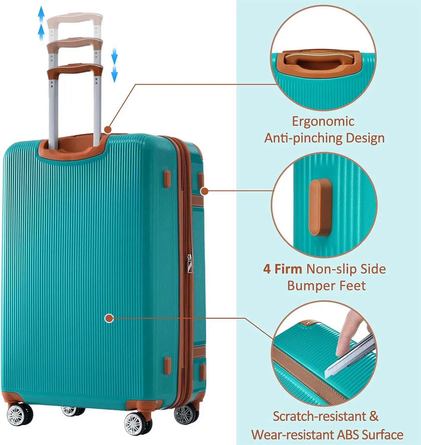 Merax Hardshell Luggage Sets 3 Piece Set 20" Carry-on ABS Suitcase Double Spinner Wheels with TSA Lock Suitcase set Expandable travel bag for Men and Women (1, Green, 20" 24" 28" suitcase)