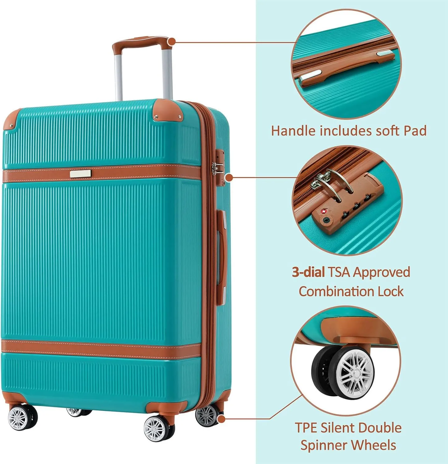 Merax Hardshell Luggage Sets 3 Piece Set 20" Carry-on ABS Suitcase Double Spinner Wheels with TSA Lock Suitcase set Expandable travel bag for Men and Women (1, Green, 20" 24" 28" suitcase)