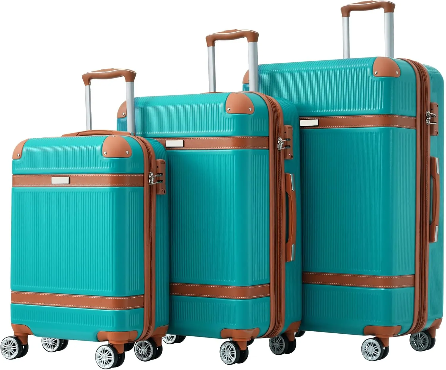 Merax Hardshell Luggage Sets 3 Piece Set 20" Carry-on ABS Suitcase Double Spinner Wheels with TSA Lock Suitcase set Expandable travel bag for Men and Women (1, Green, 20" 24" 28" suitcase)