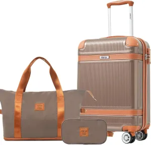 Merax Lightweight Hardshell Luggage Set with TSA Lock, 20" Carry On Suitcase   Expandable Weekender Bag   Toiletery Bag, TPE Silent Spinner Wheels
