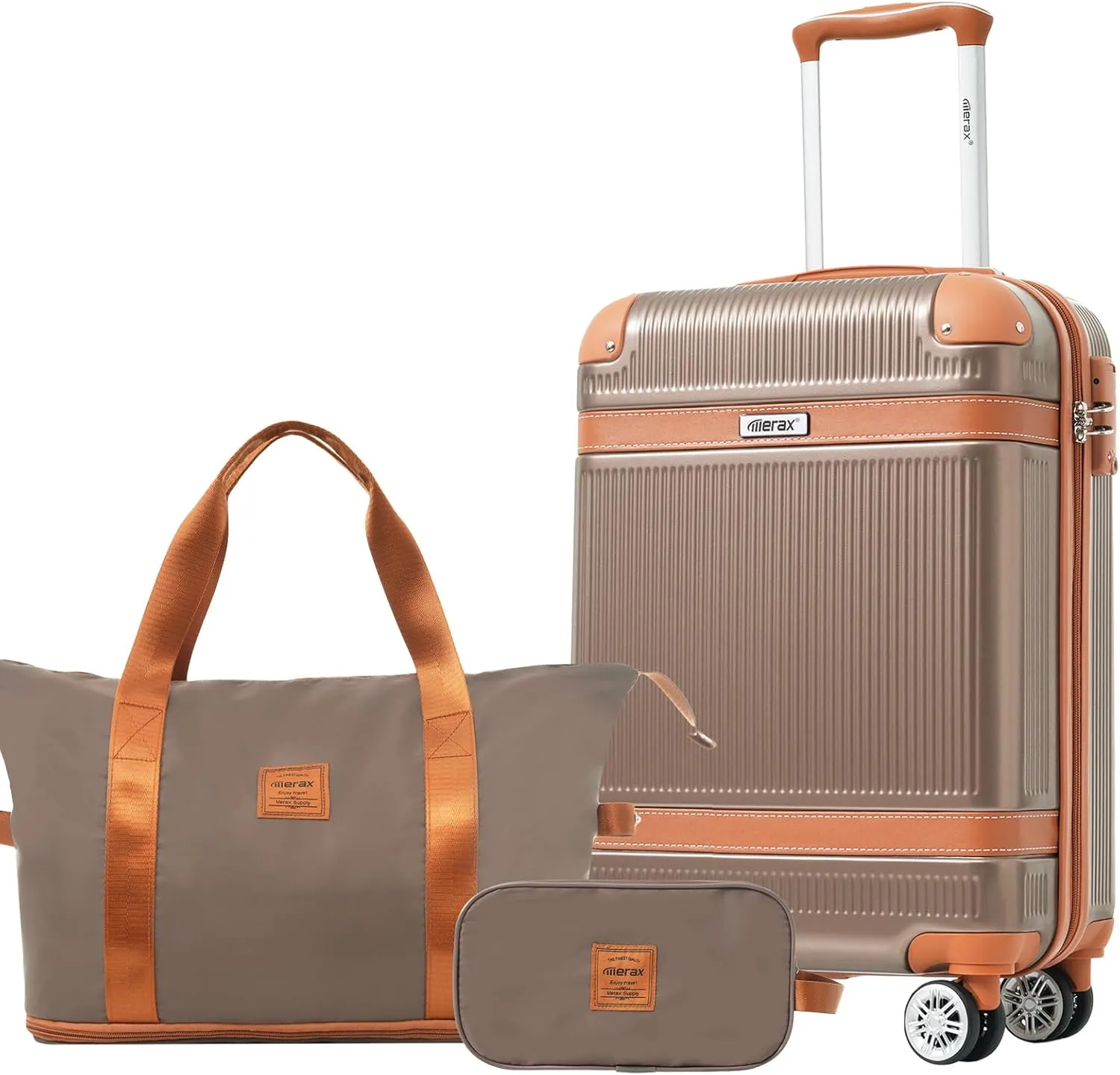 Merax Lightweight Hardshell Luggage Set with TSA Lock, 20" Carry On Suitcase   Expandable Weekender Bag   Toiletery Bag, TPE Silent Spinner Wheels