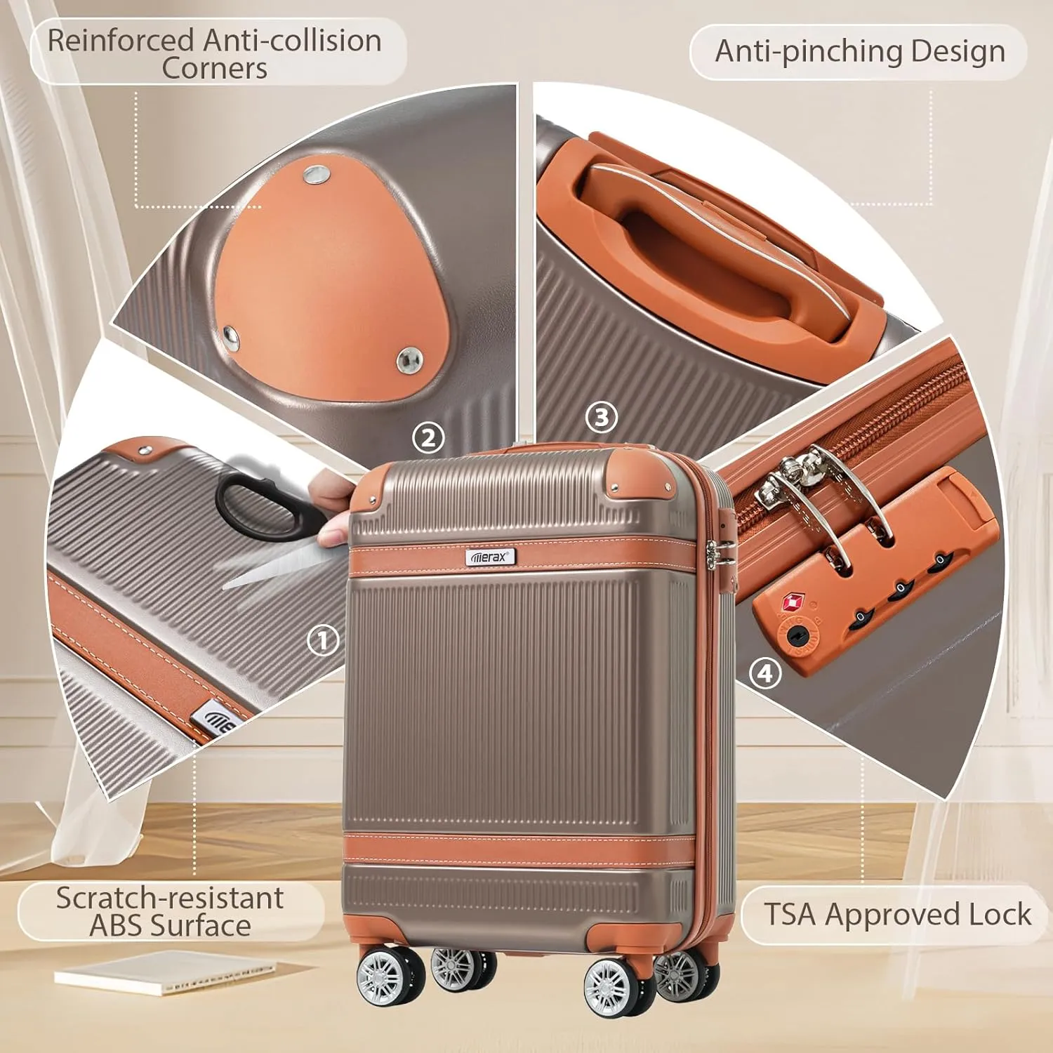 Merax Lightweight Hardshell Luggage Set with TSA Lock, 20" Carry On Suitcase   Expandable Weekender Bag   Toiletery Bag, TPE Silent Spinner Wheels