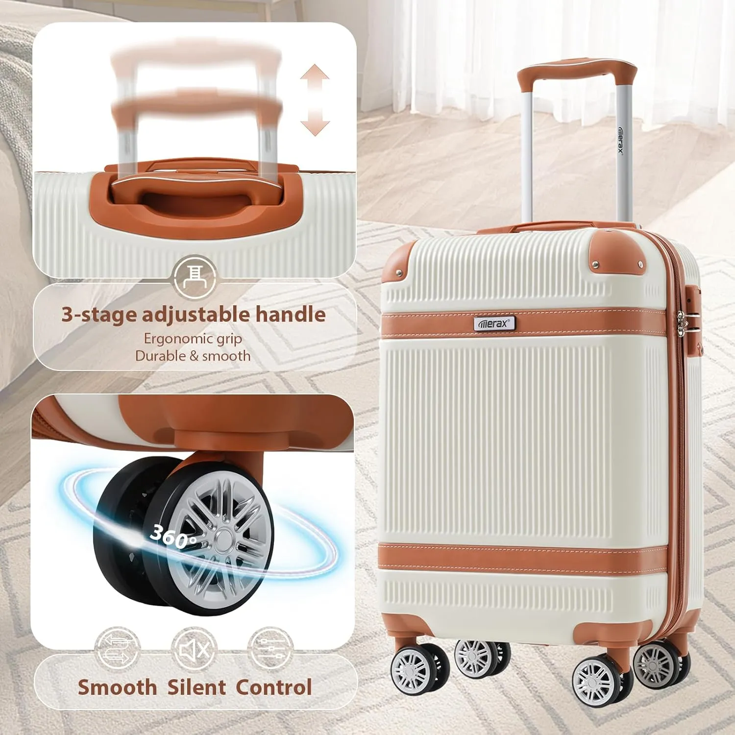 Merax Luggage Sets 3 Piece, 20" Carry On Luggage with TSA Lock, Lightweight Hardshell Travel Suitcase with Spinner Wheels (White)