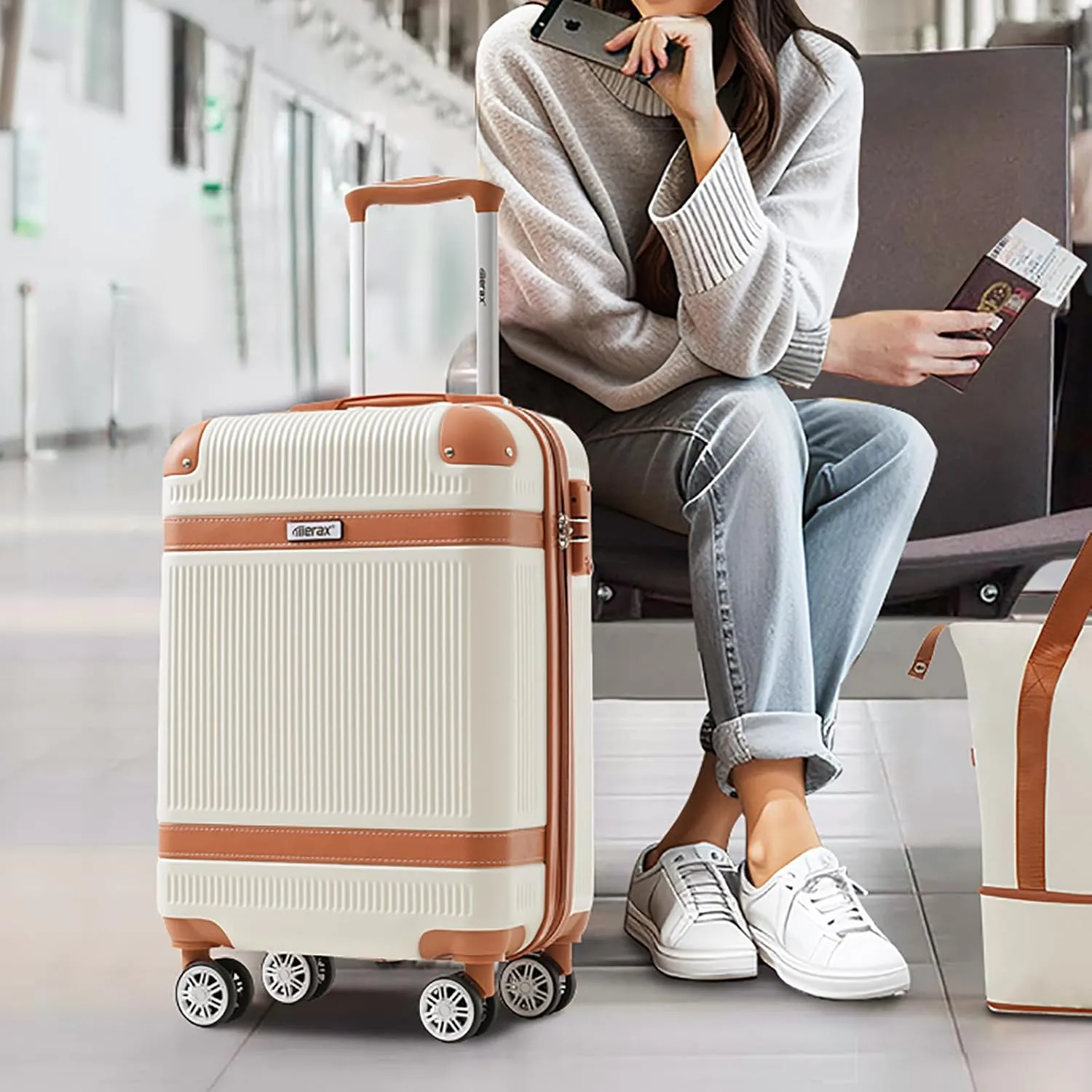 Merax Luggage Sets 3 Piece, 20" Carry On Luggage with TSA Lock, Lightweight Hardshell Travel Suitcase with Spinner Wheels (White)