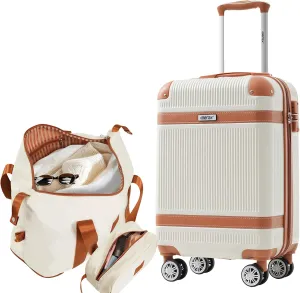 Merax Luggage Sets 3 Piece, 20" Carry On Luggage with TSA Lock, Lightweight Hardshell Travel Suitcase with Spinner Wheels (White)