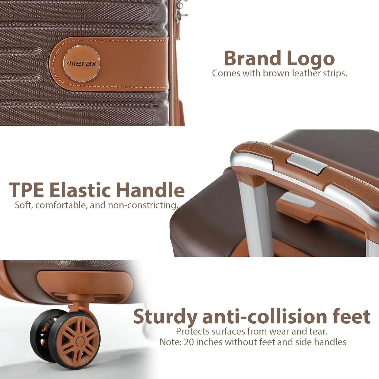 Merax Luggage Sets 3 Piece Carry on Luggage 22x14x9 Airline Approved, ABS Lightweight Hardside Suitcases With Wheels, TSA Lock (Brown, 20 Inch)
