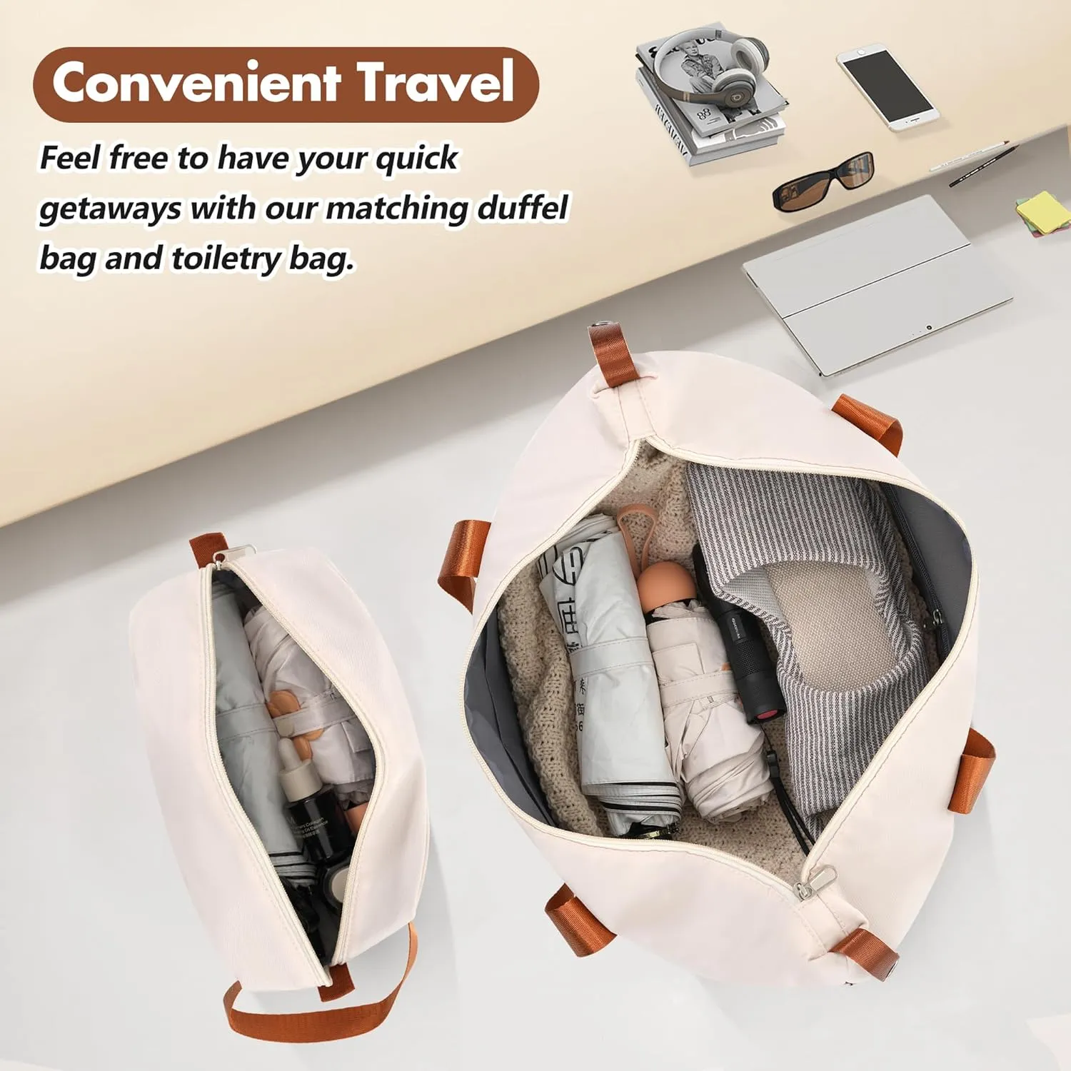 Merax Set 28 in Hardside Suitcase Luggage with Spinner Wheels, White, 28 Inch & Duffel Bag