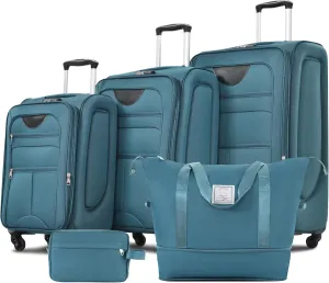 Merax Suitcase Set Softside 3-Piece Expandable Luggage with TSA Lock Spinner Wheels Lightweight Upright Luggage with Travel Bag(22/26/30 IN, Blue Green)