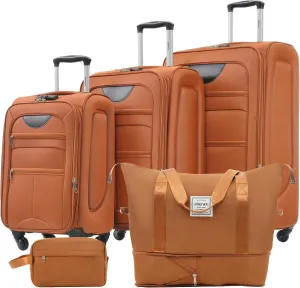 Merax Suitcase Set Softside 3-Piece Expandable Luggage with TSA Lock Spinner Wheels Lightweight Upright Luggage with Travel Bag(22/26/30 IN,Orange)