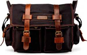 Messenger Bag for Laptop Vintage Canvas Leather Crossbody Satchel Shoulder Computer Bag Travel Office Messenger Bag