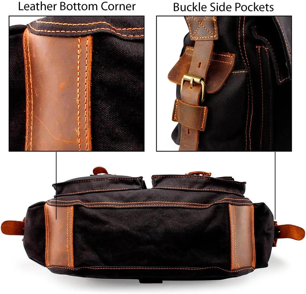 Messenger Bag for Laptop Vintage Canvas Leather Crossbody Satchel Shoulder Computer Bag Travel Office Messenger Bag