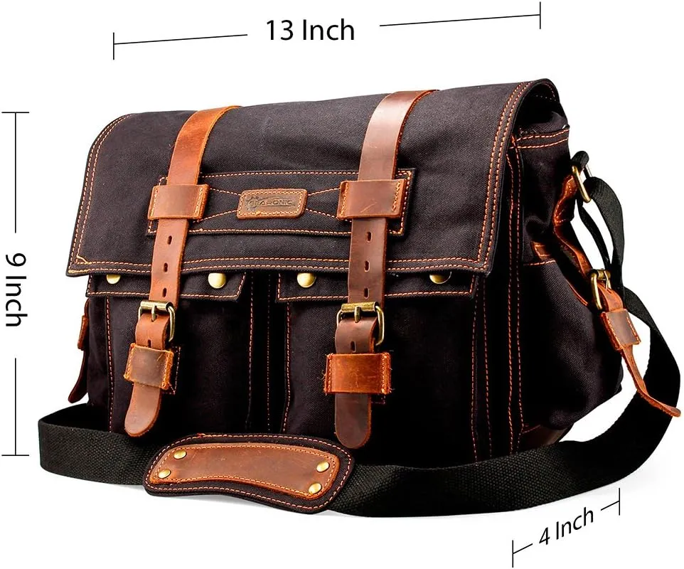 Messenger Bag for Laptop Vintage Canvas Leather Crossbody Satchel Shoulder Computer Bag Travel Office Messenger Bag