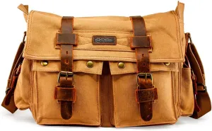 Messenger Bag for Laptop Vintage Canvas Leather Crossbody Satchel Shoulder Computer Bag Travel Office Messenger Bag