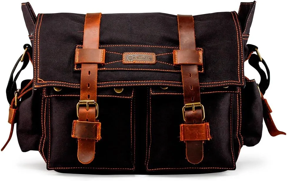 Messenger Bag for Laptop Vintage Canvas Leather Crossbody Satchel Shoulder Computer Bag Travel Office Messenger Bag
